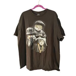 Hug Life Cat Trio Thug Graphic T-shirt Black 100% Cotton 2XL Hip Hop Streetwear